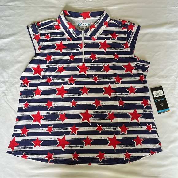 Ibkul Americana ll Sleeveless Zip Polo Golf Top Red Navy Stars Stripes XXL NWT - Picture 4 of 10